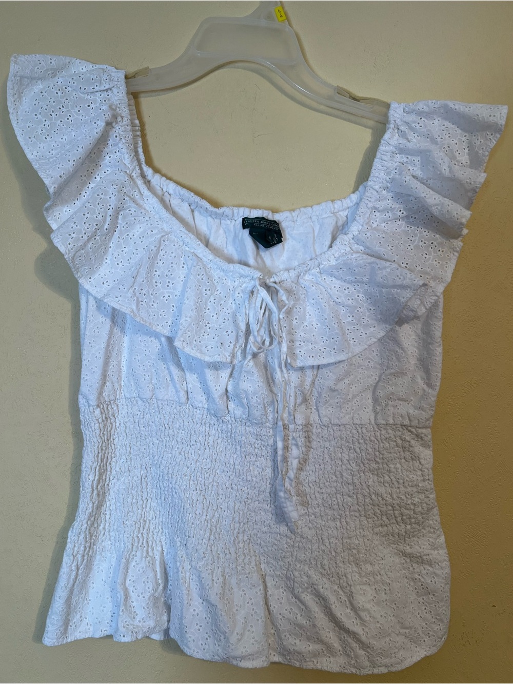 Ralph Lauren White Eyelet Ruffle Peasant Top